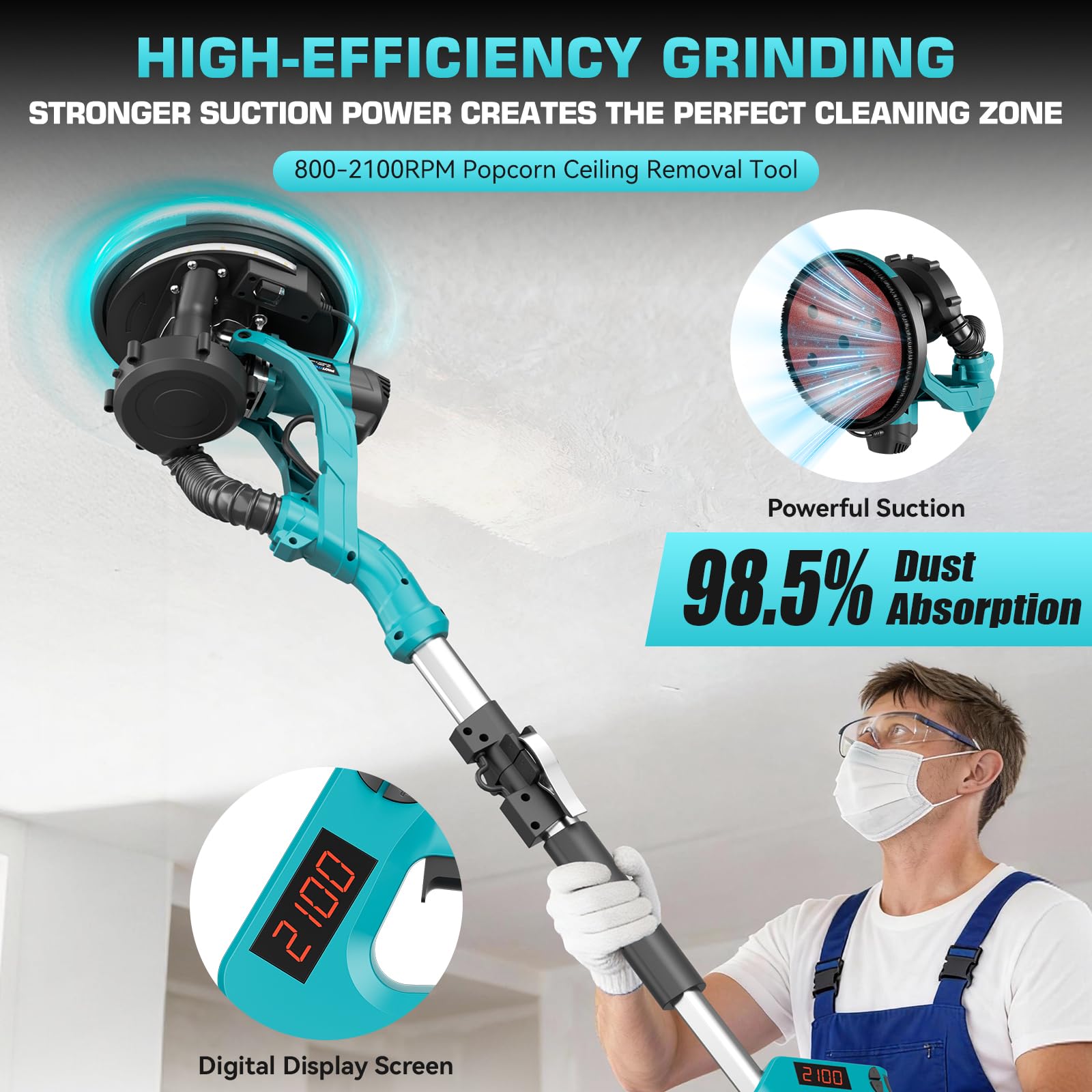 Protmex flexible telescopic rod drywall sander reaches high ceilings easily