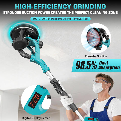 Protmex flexible telescopic rod drywall sander reaches high ceilings easily