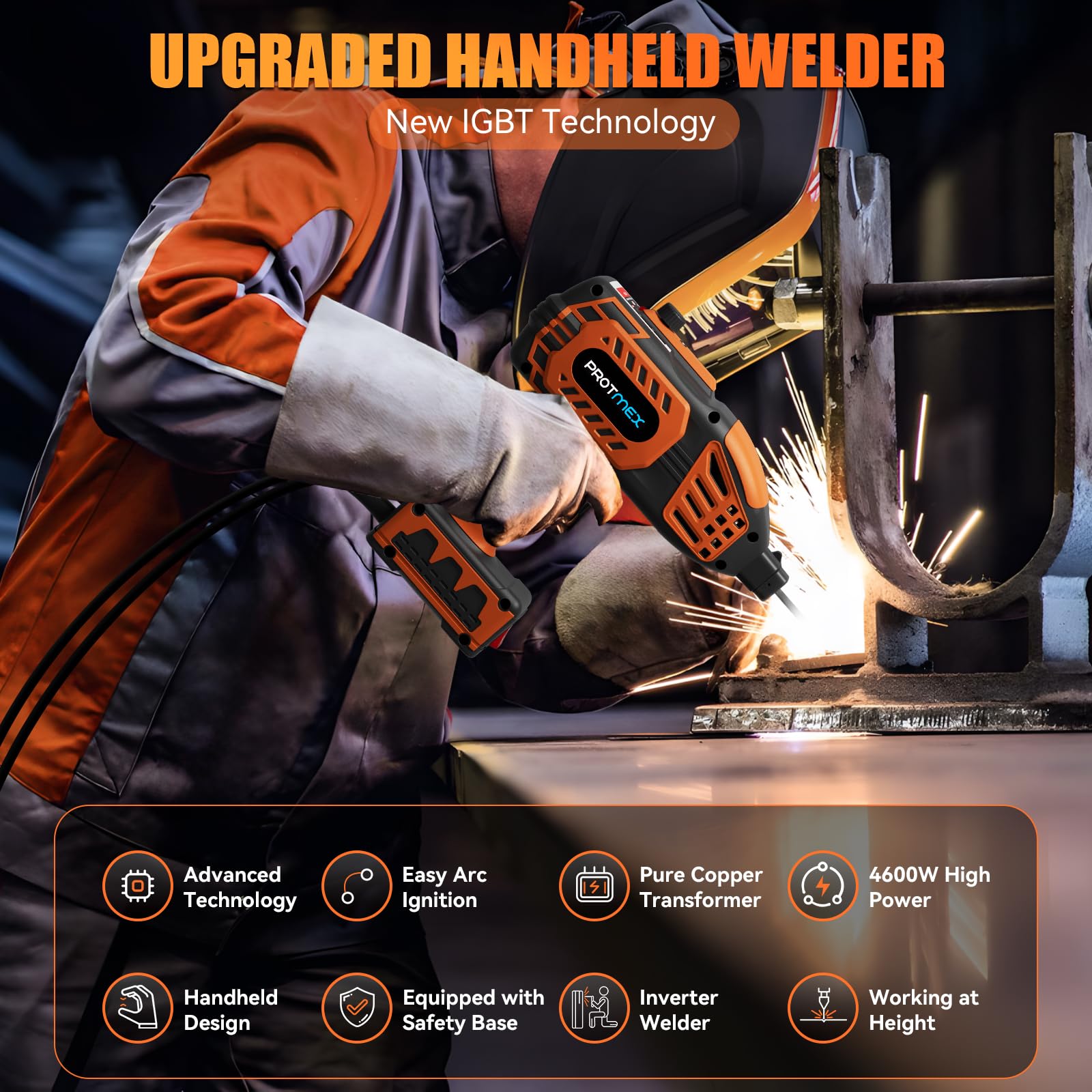 Protmex IGBT inverter technology enables smooth arc starts and stable current for cleaner welds.