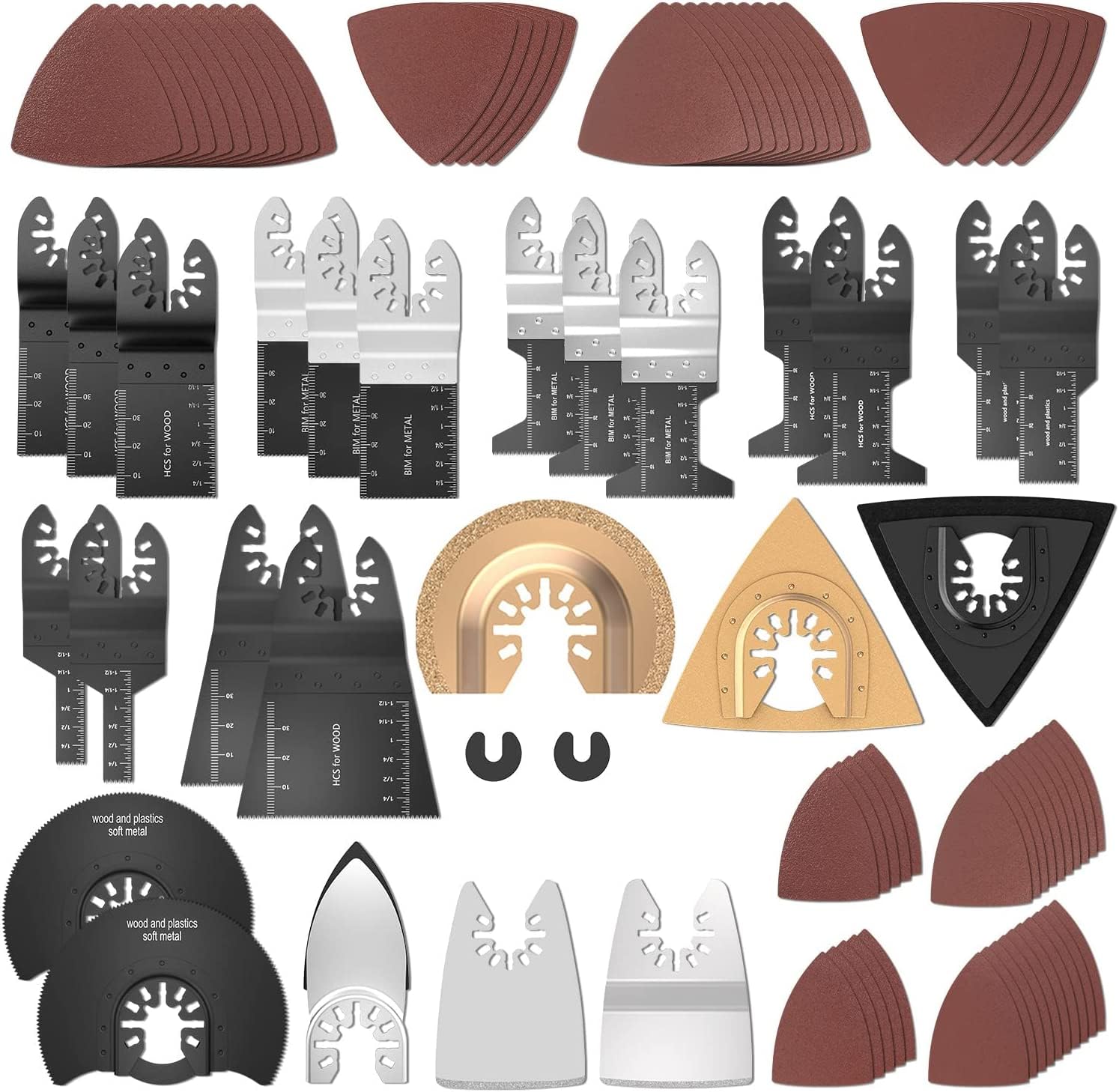 Protoiya 87 PCS oscillating blades kit for versatile cutting in wood, metal, and plastic.