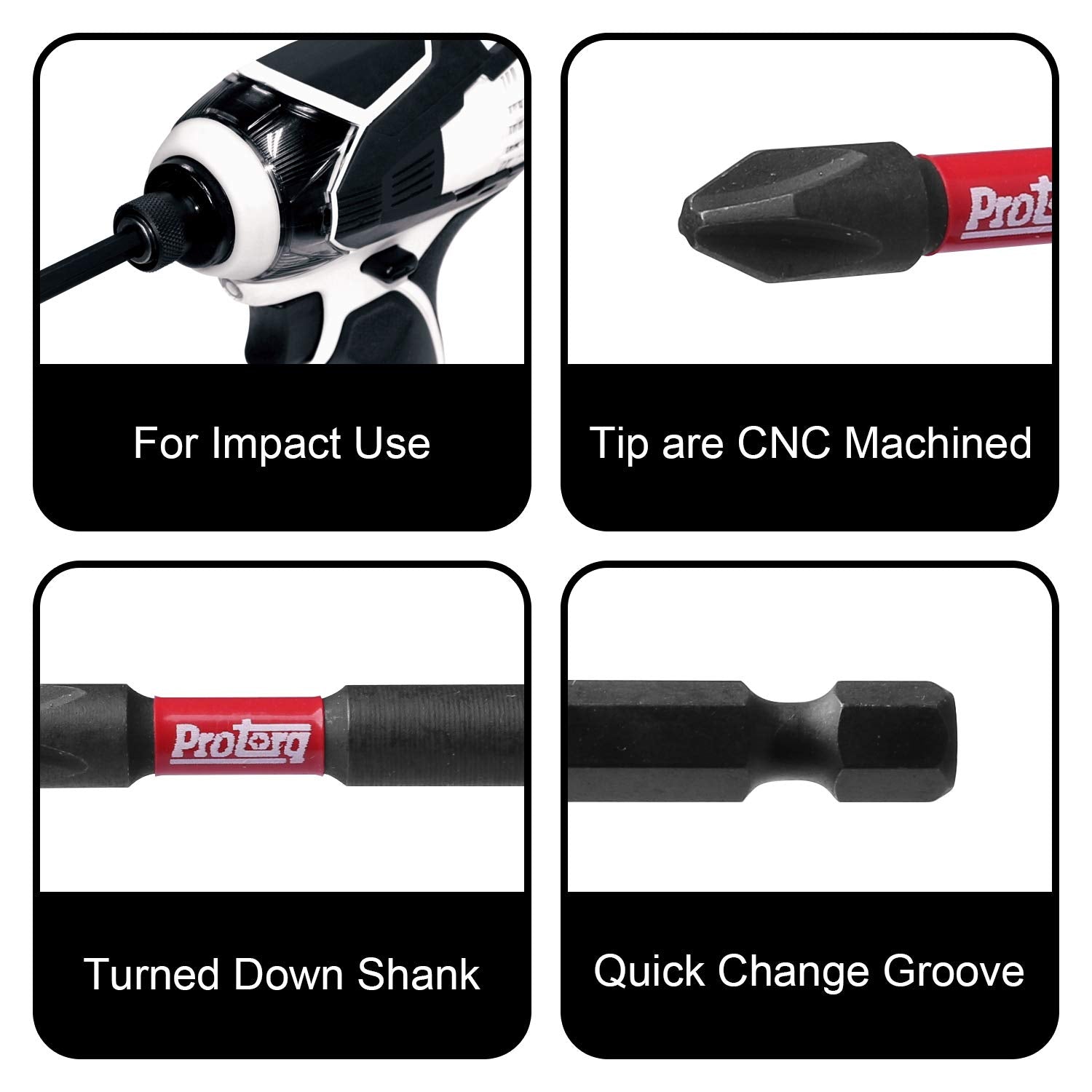 Protorq Long Impact Bit Set S2 steel construction for durability