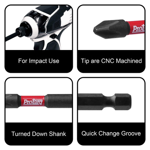 Protorq Long Impact Bit Set S2 steel construction for durability