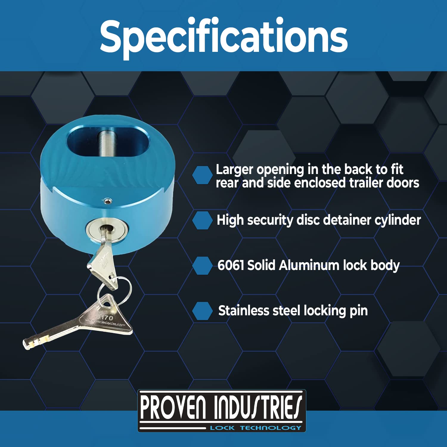 Close-up of shielded shackle on blue 400XL puck-lock