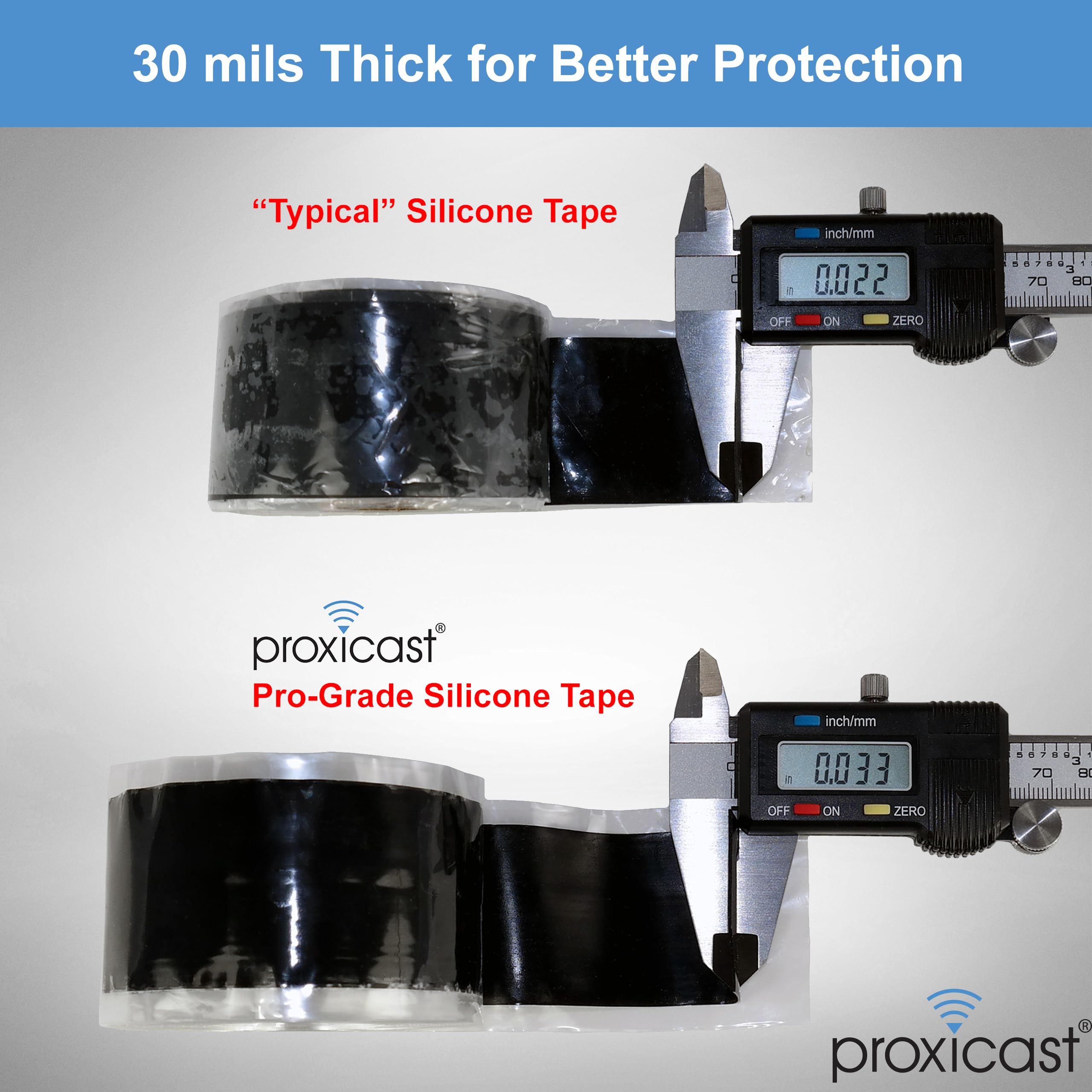 Thick Proxicast tape stretching to seal a hose leak decisively.