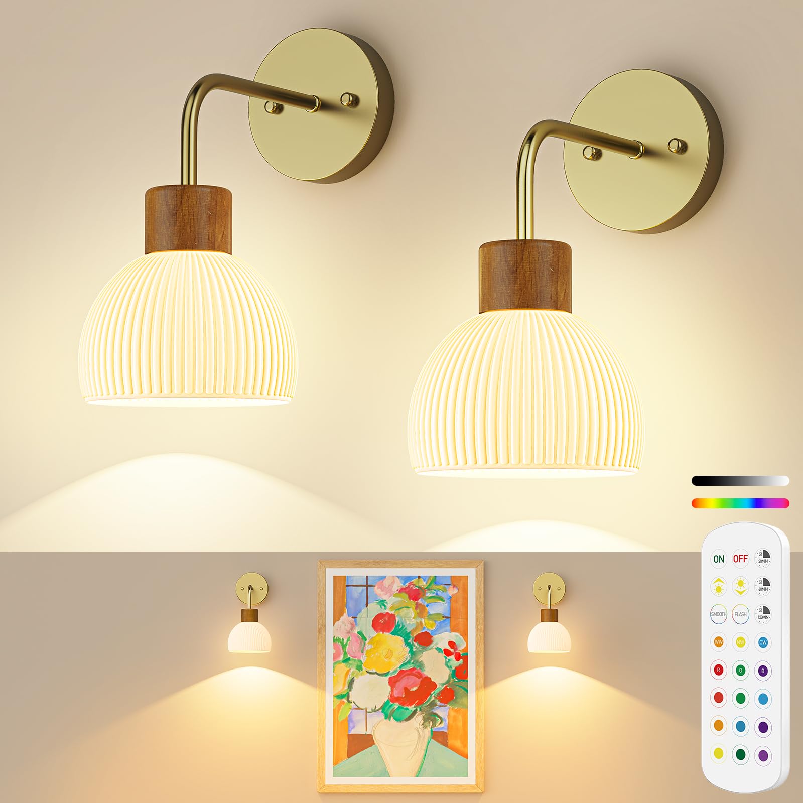 PRTILOUD glass wall sconce with wood finish adds vintage charm.