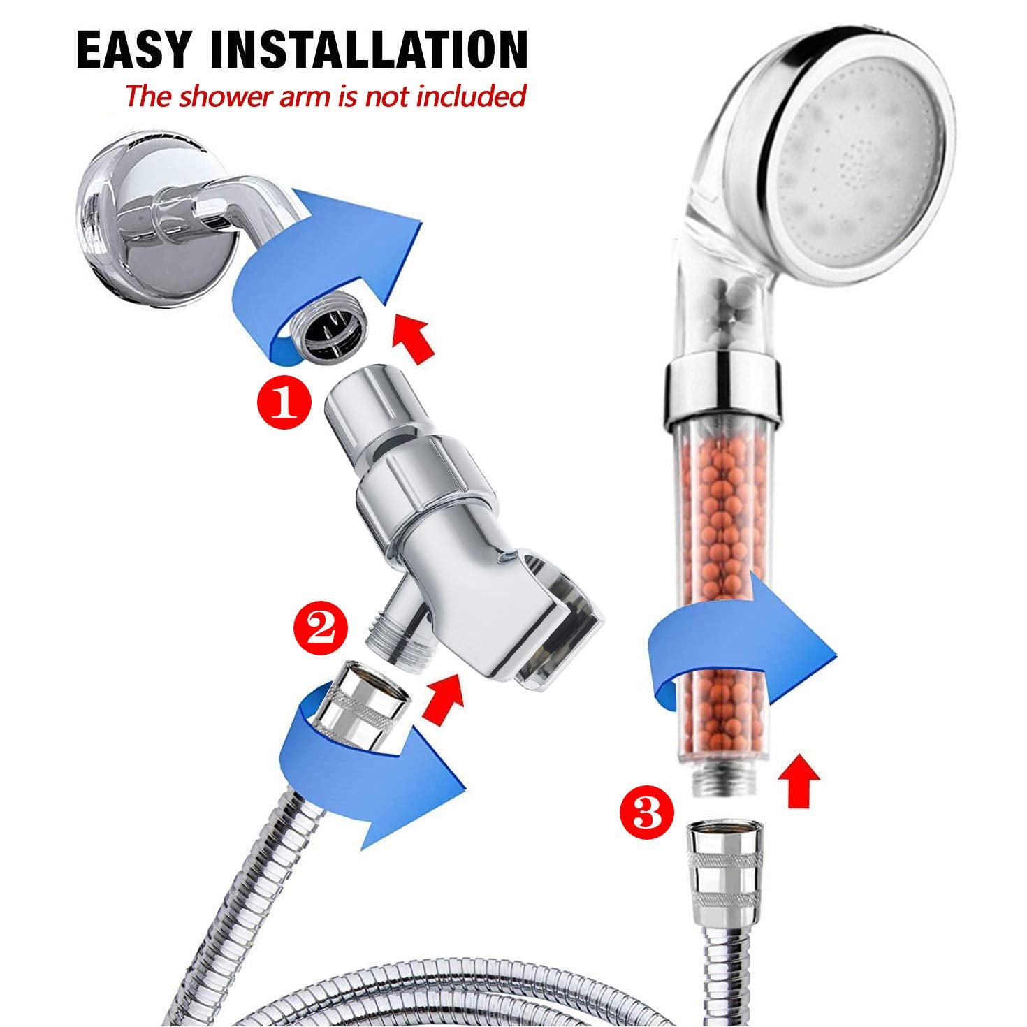 PRUGNA 59-inch shower hose included for flexible, easy setup.