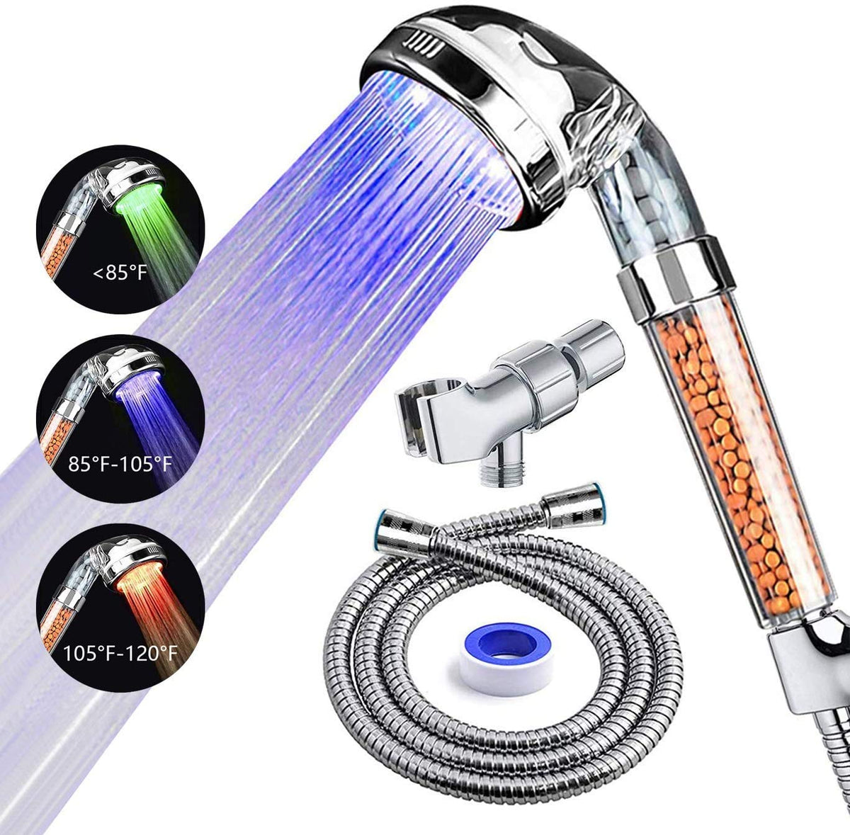 PRUGNA LED shower head color change indicates water temperature for a visual cue.