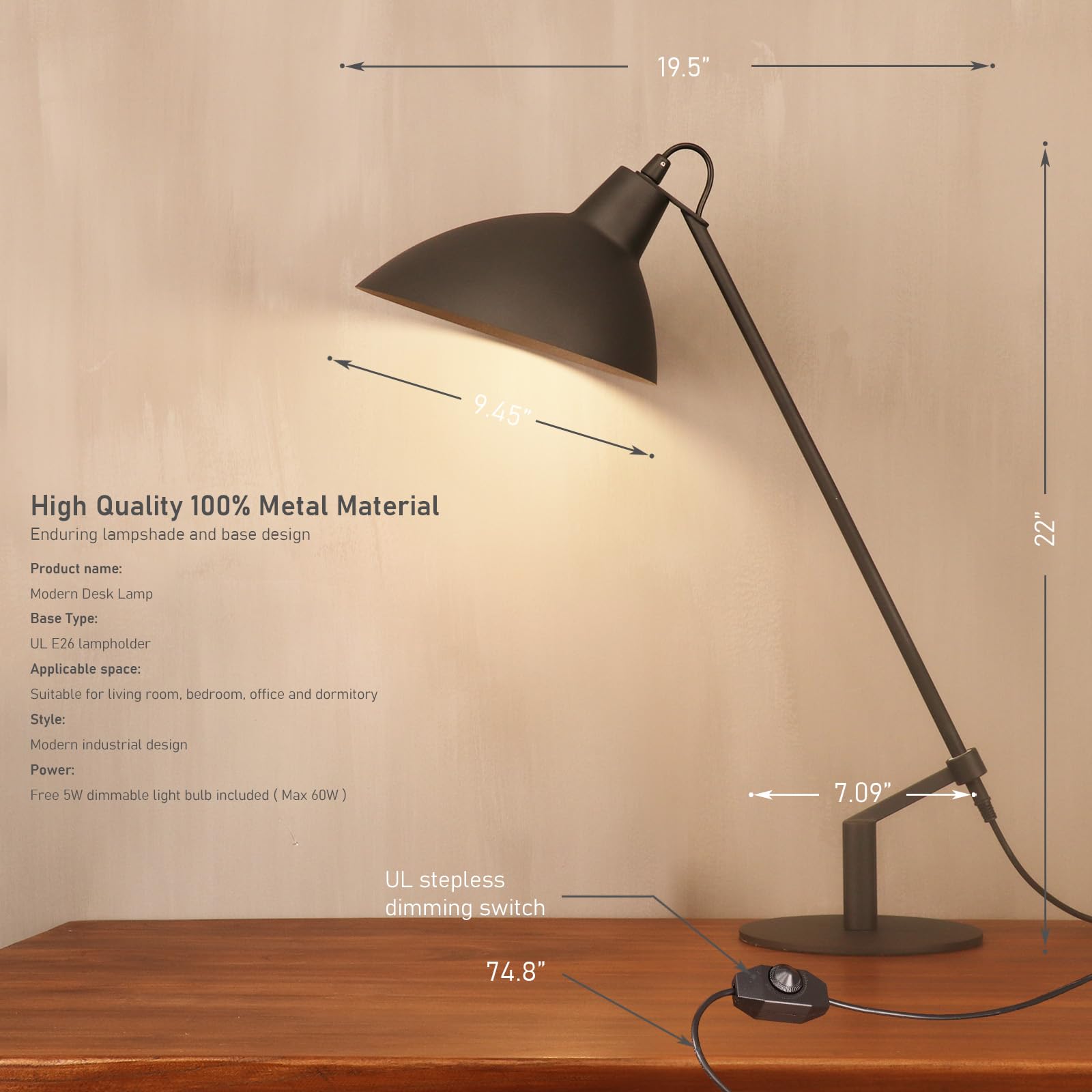 PSDSSHIIS desk lamp tall 22inch profile fits compact workspaces