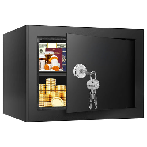 Psisuvry 1.3 cu ft safe box front view shows rugged steel construction for secure storage.