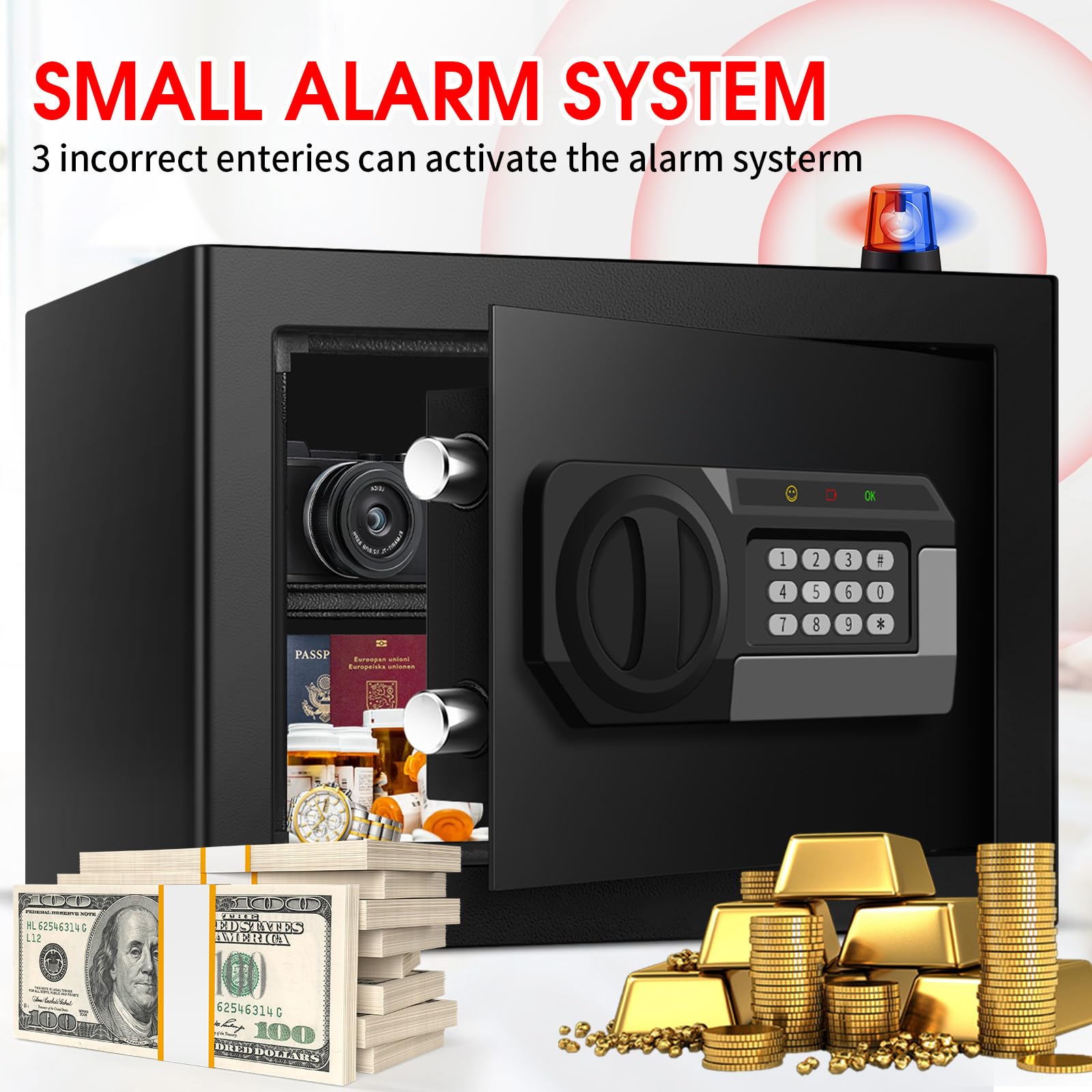 Psisuvry jewelry and documents stored safely behind a durable private safe