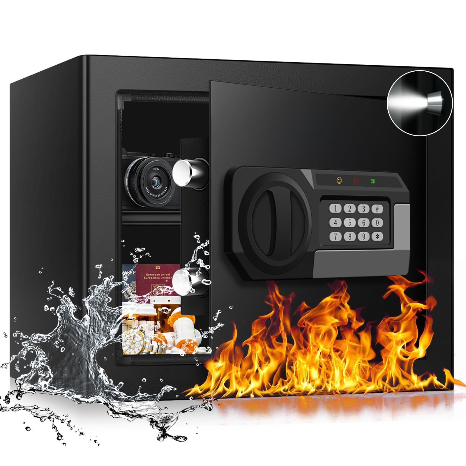 Psisuvry small fireproof safe front view showing compact home protection