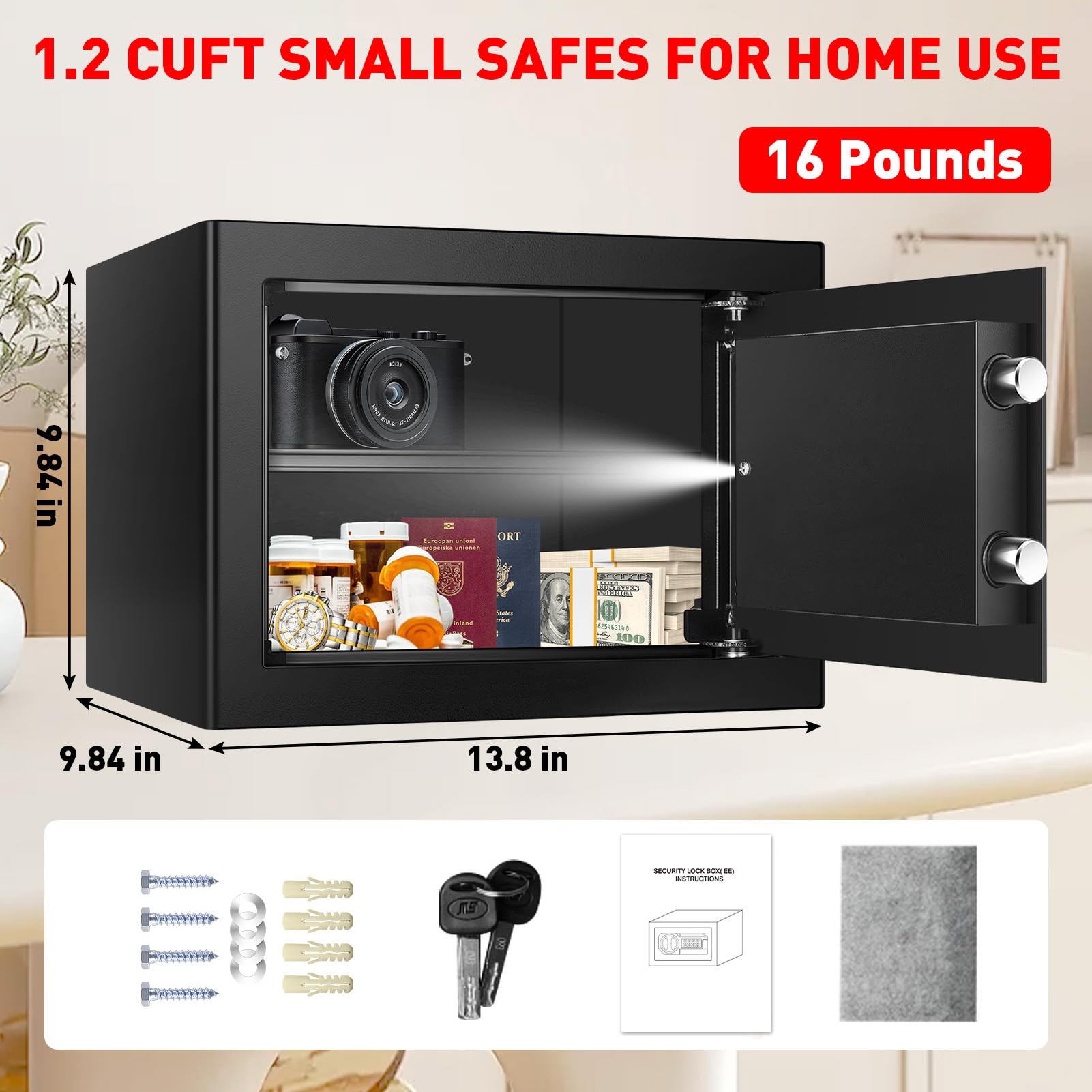 Psisuvry steel construction home safe guards valuables with reinforced steel and secure hinges