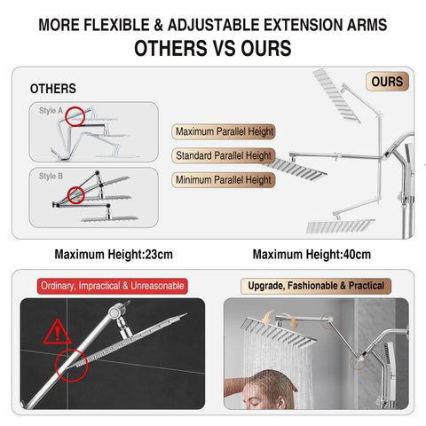 Psylc 16-inch extension arm chrome provides flexible height positioning.