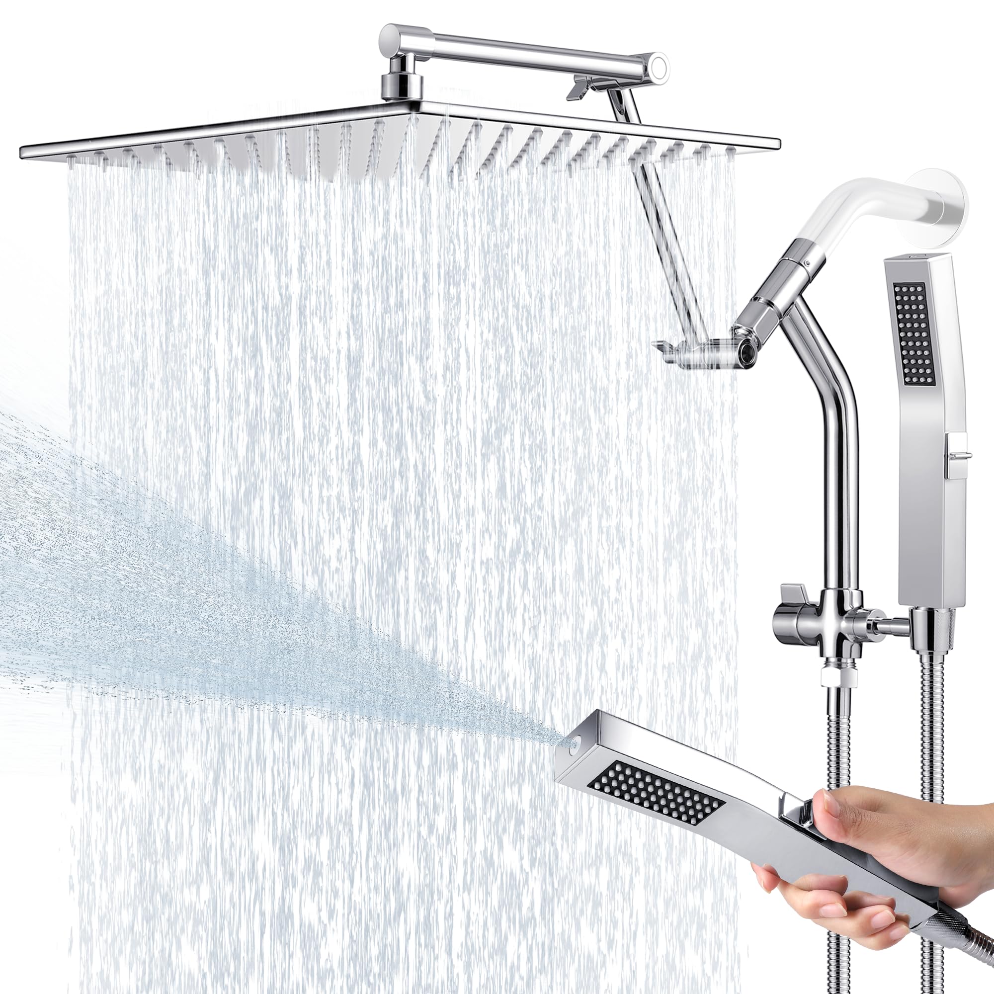 Psylc all-metal rain shower head chrome for powerful full-body coverage.