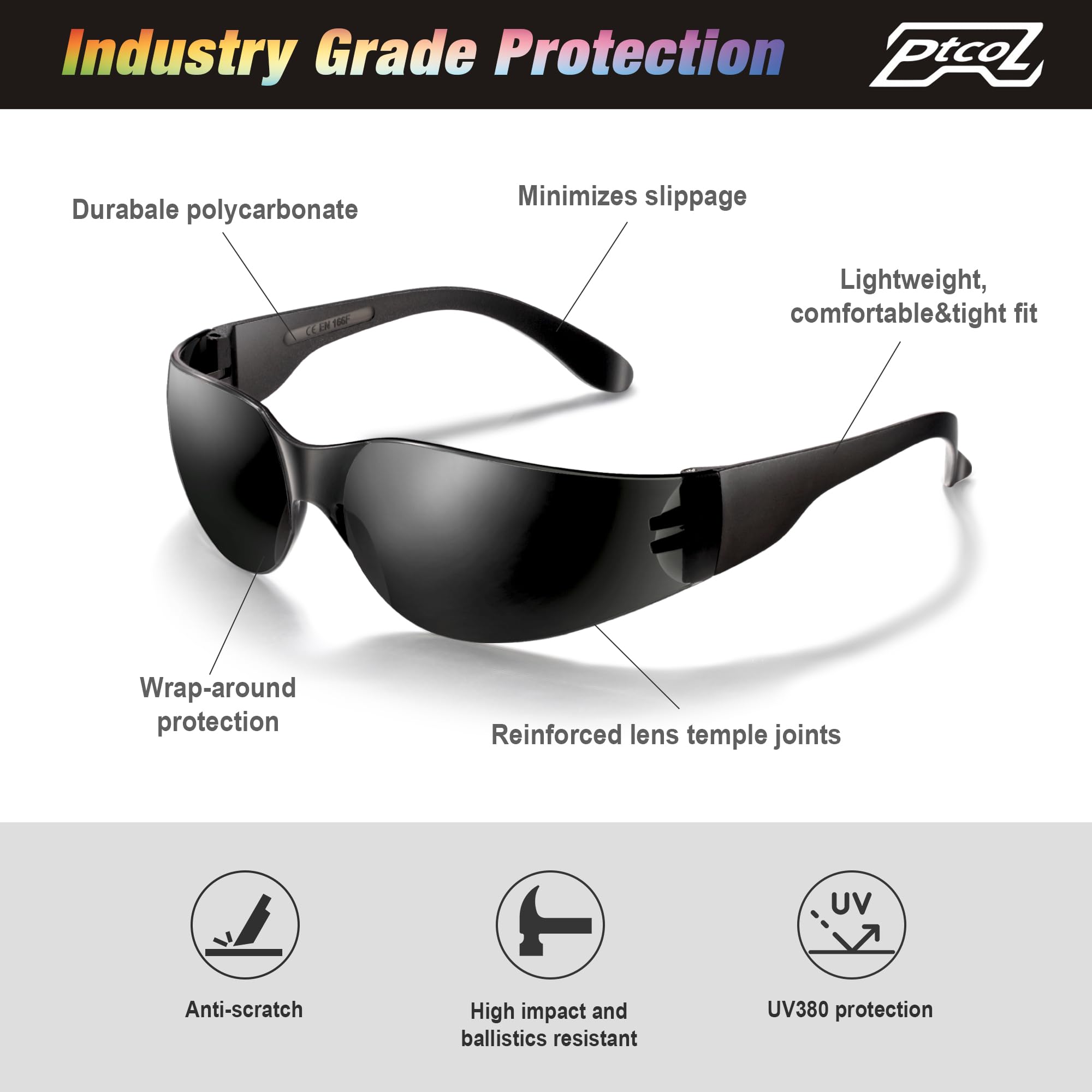 Ptcol anti-scratch lens safety glasses demonstrate durable protection