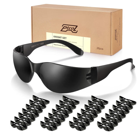 Ptcol 28-pack safety glasses box shows bulk packaging for teams