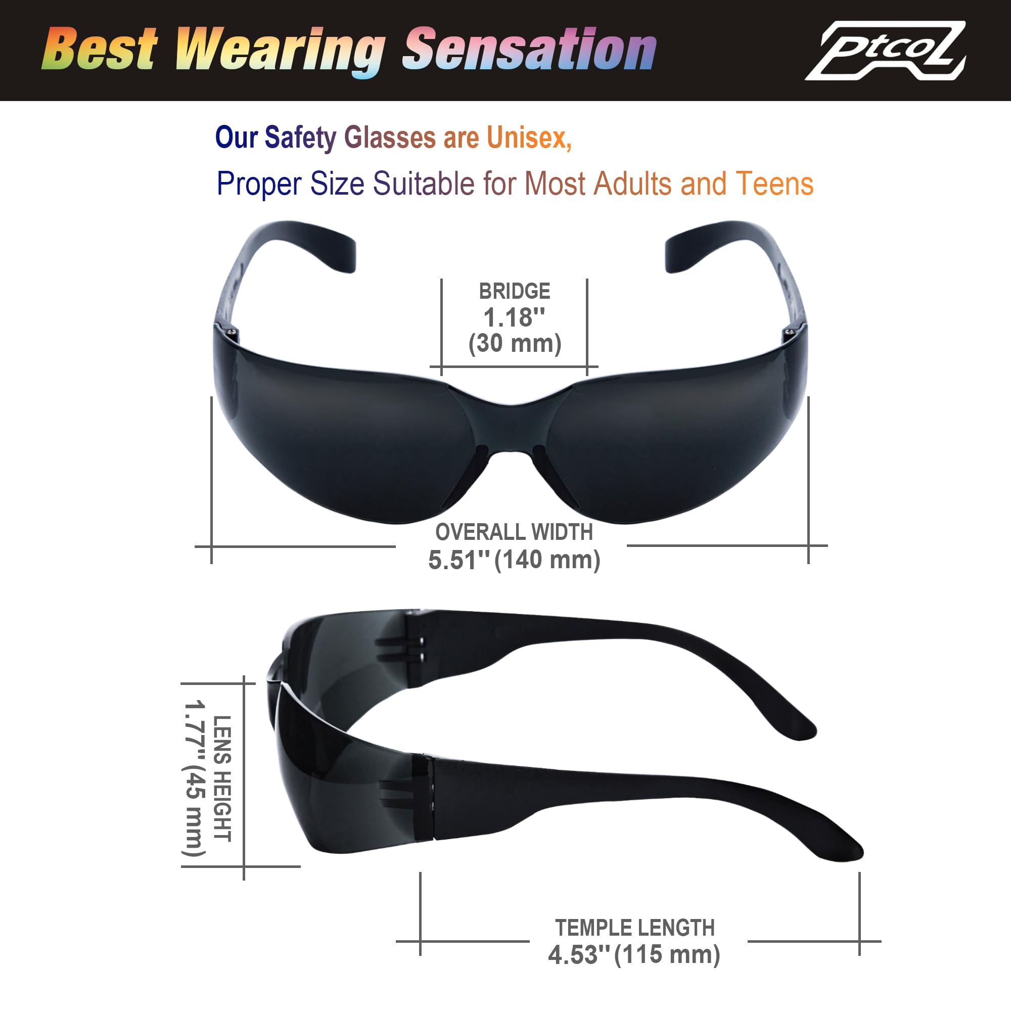 Ptcol dark tinted safety glasses reduce glare for outdoor work