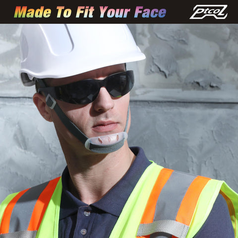 Ptcol safety glasses lens close-up highlights clear anti-scratch lens