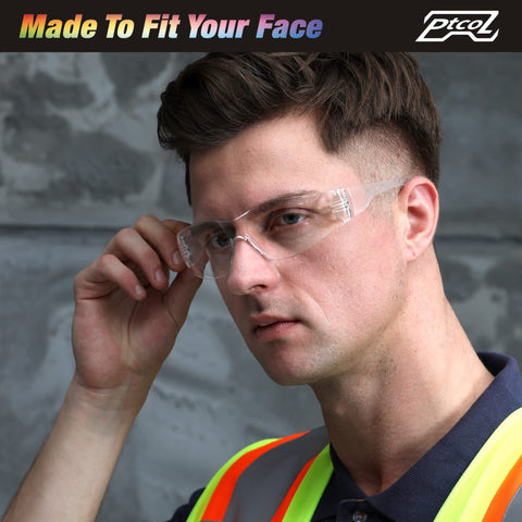 PTCOL individually packaged safety glasses with clean, ready-to-use lenses.