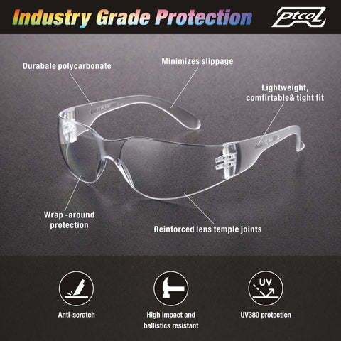 PTCOL polycarbonate anti-scratch lenses resist impact for reliable protection.