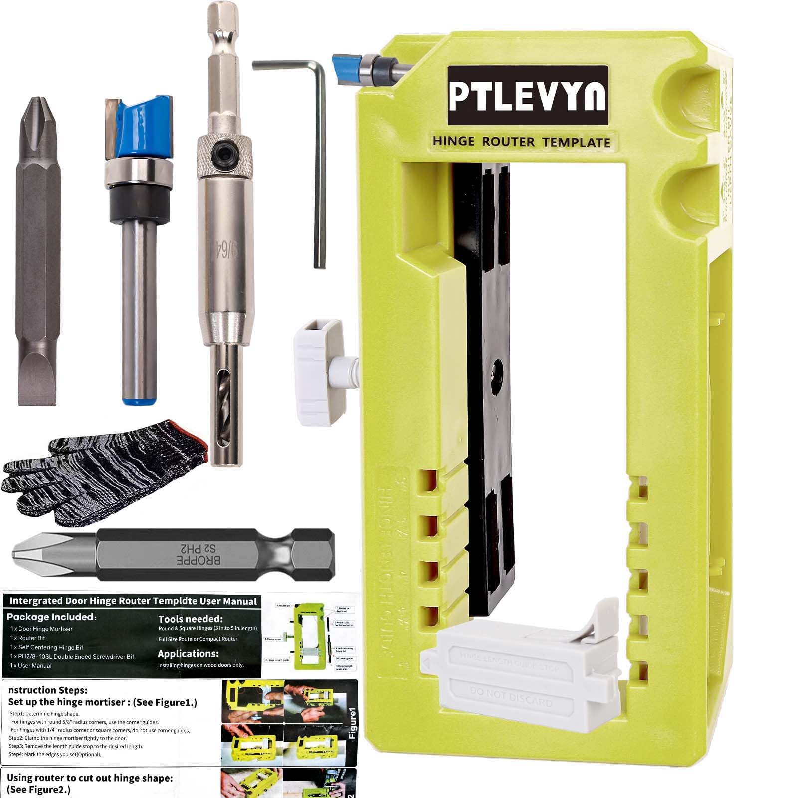 PTLEVYN door hinge template kit in green for precise hinge alignment on doors