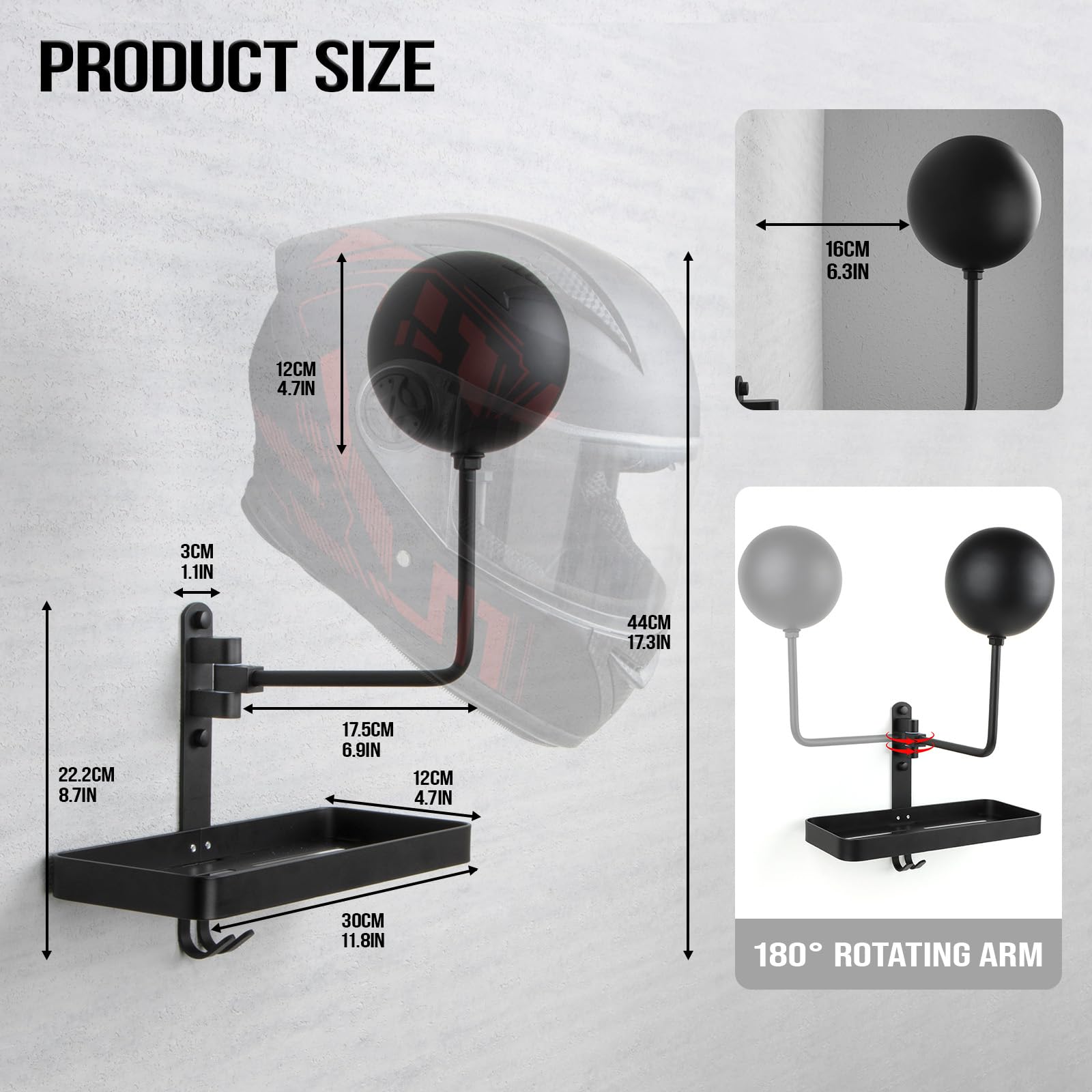 PUERSI helmet holder with a 12 cm stainless ball supports secure grip