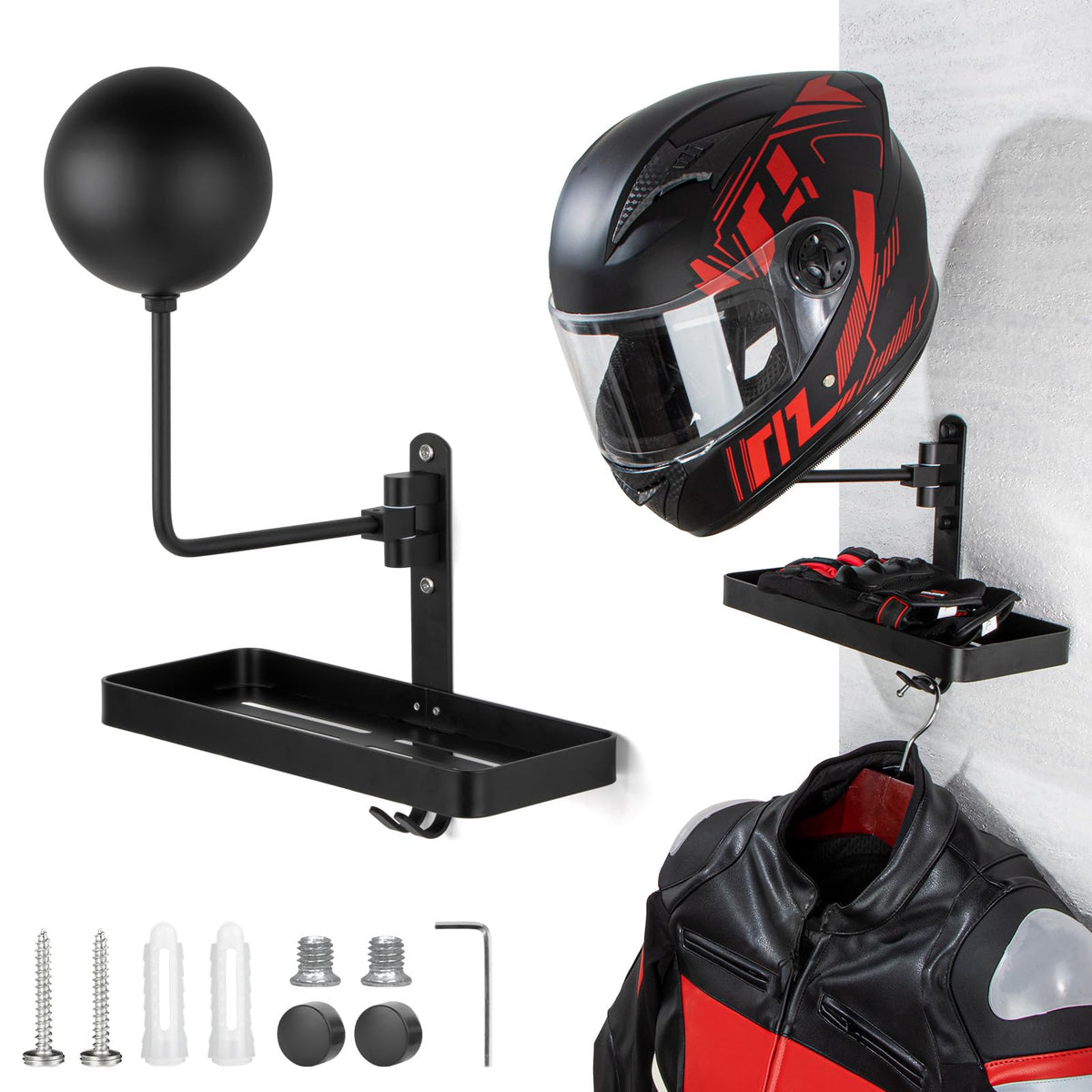 PUERSI helmet holder wall mount securely displays a motorcycle helmet