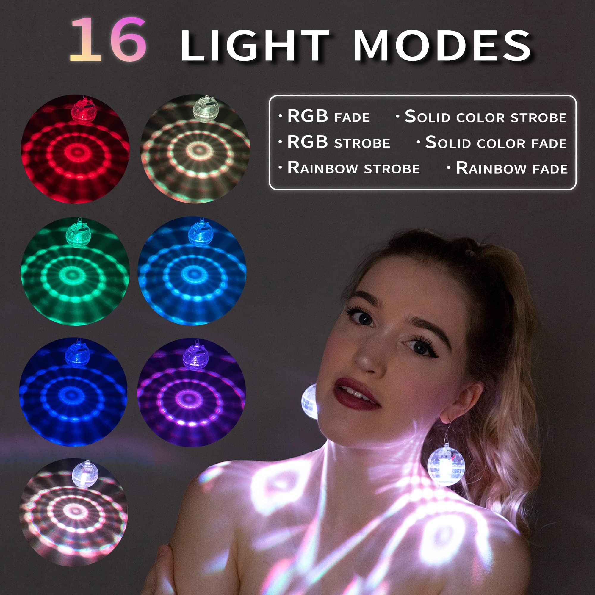 PUFIER disco ball earrings 16-modes display for dynamic color shows