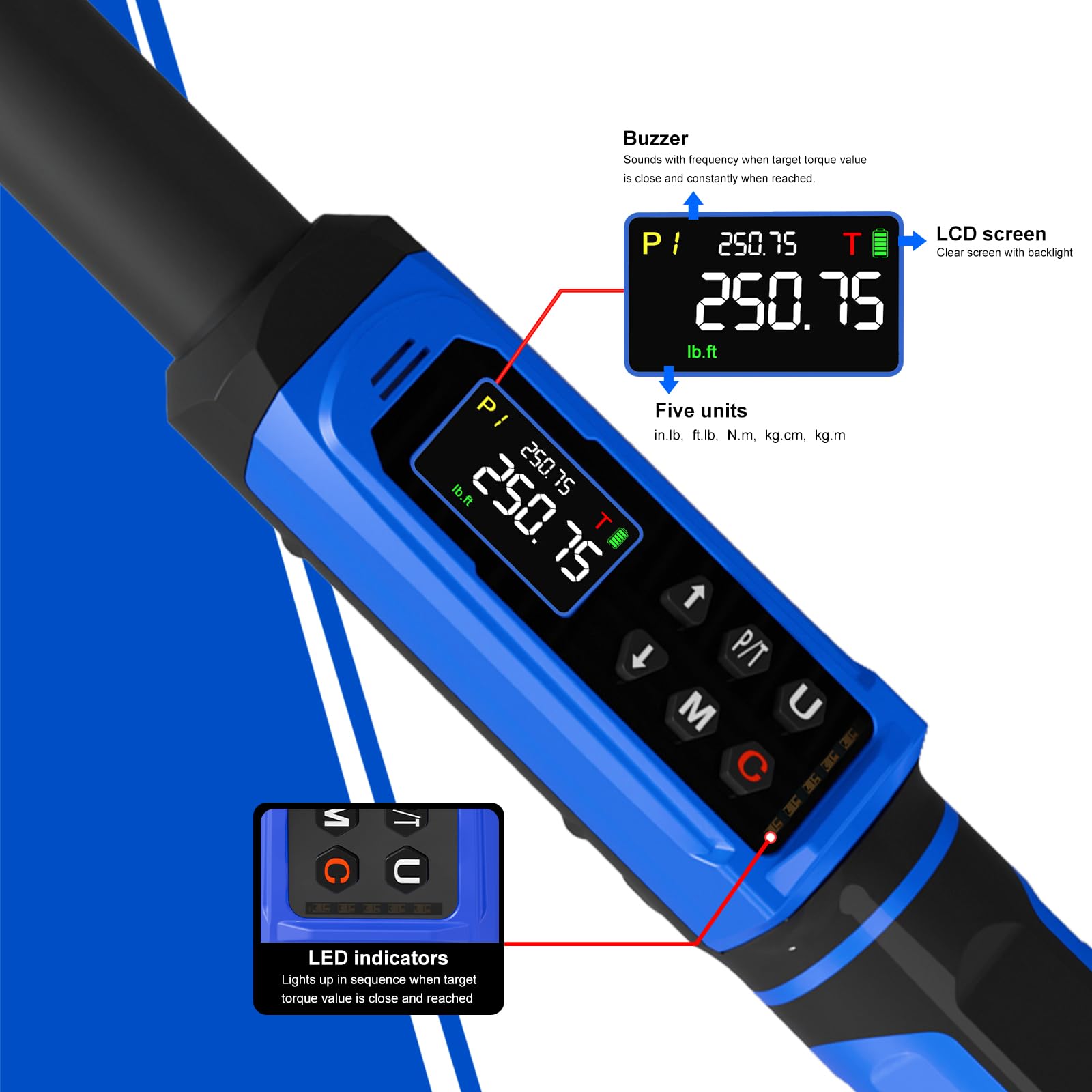 PUIBERS torque wrench ergonomic handle supports comfortable operation.