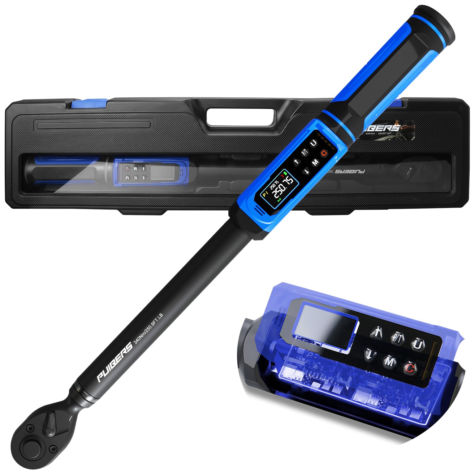 PUIBERS digital torque wrench with half-inch drive for precise tightening.