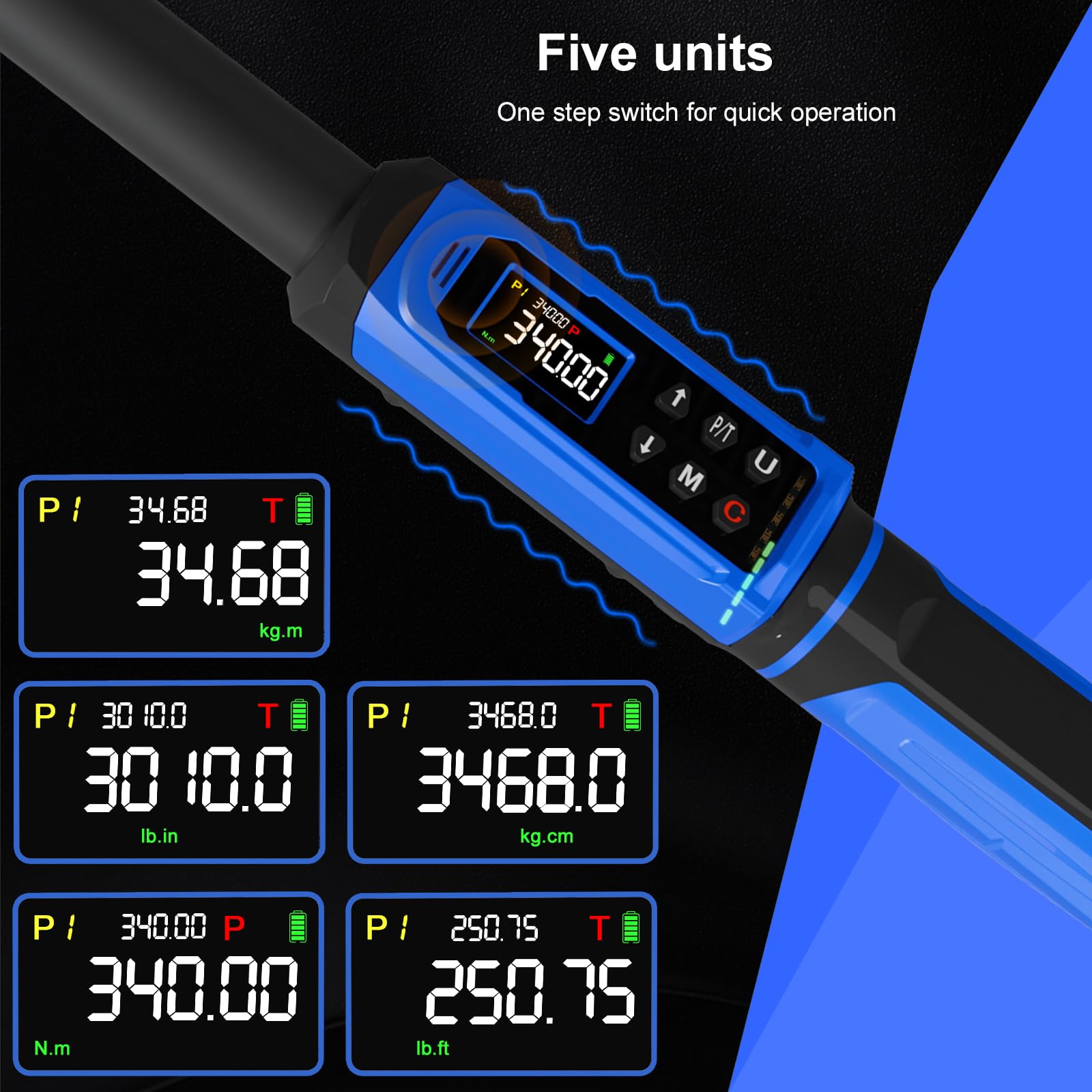 PUIBERS torque wrench LCD display shows real-time torque values.