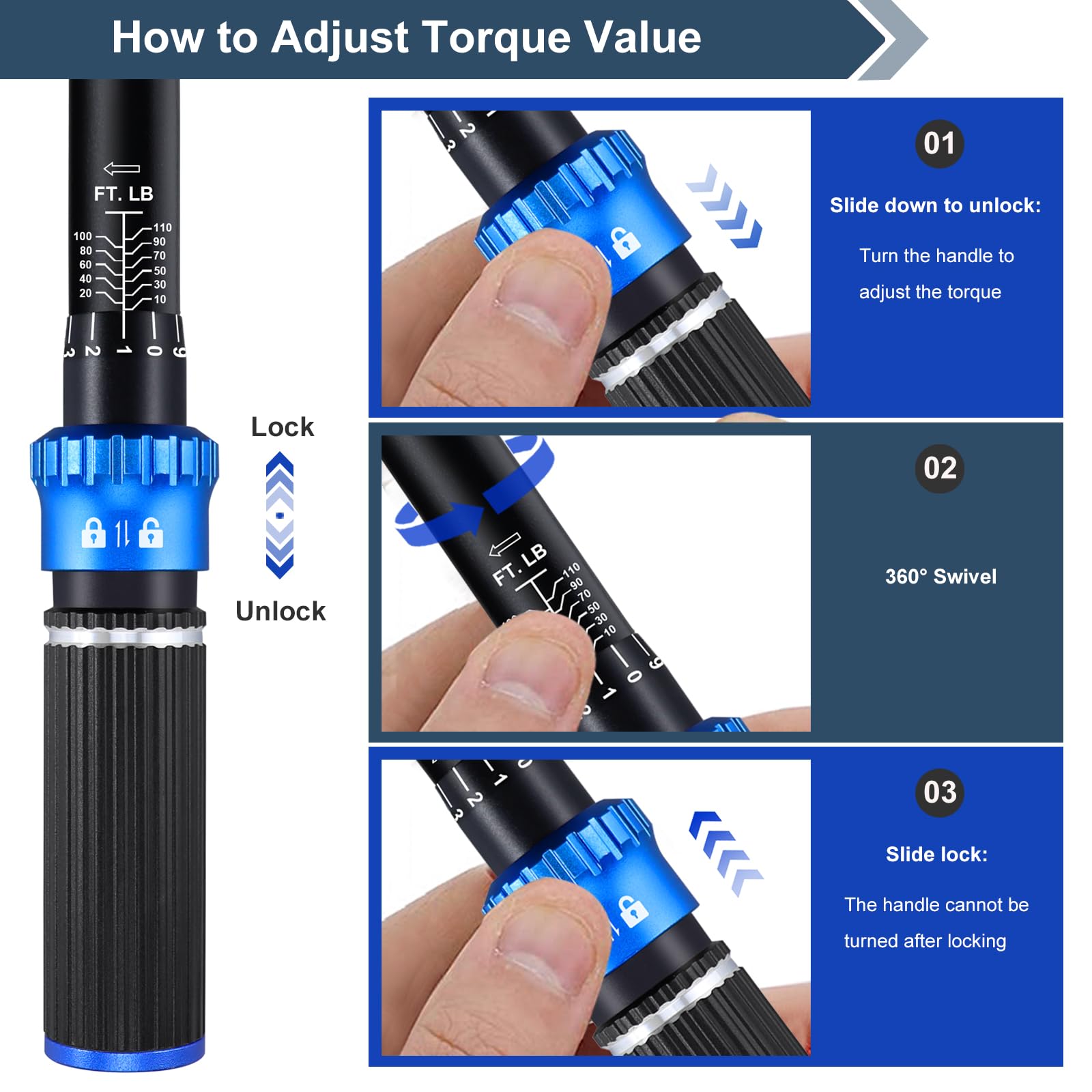PUIBERS dual-direction operation allows clockwise and counterclockwise torque.