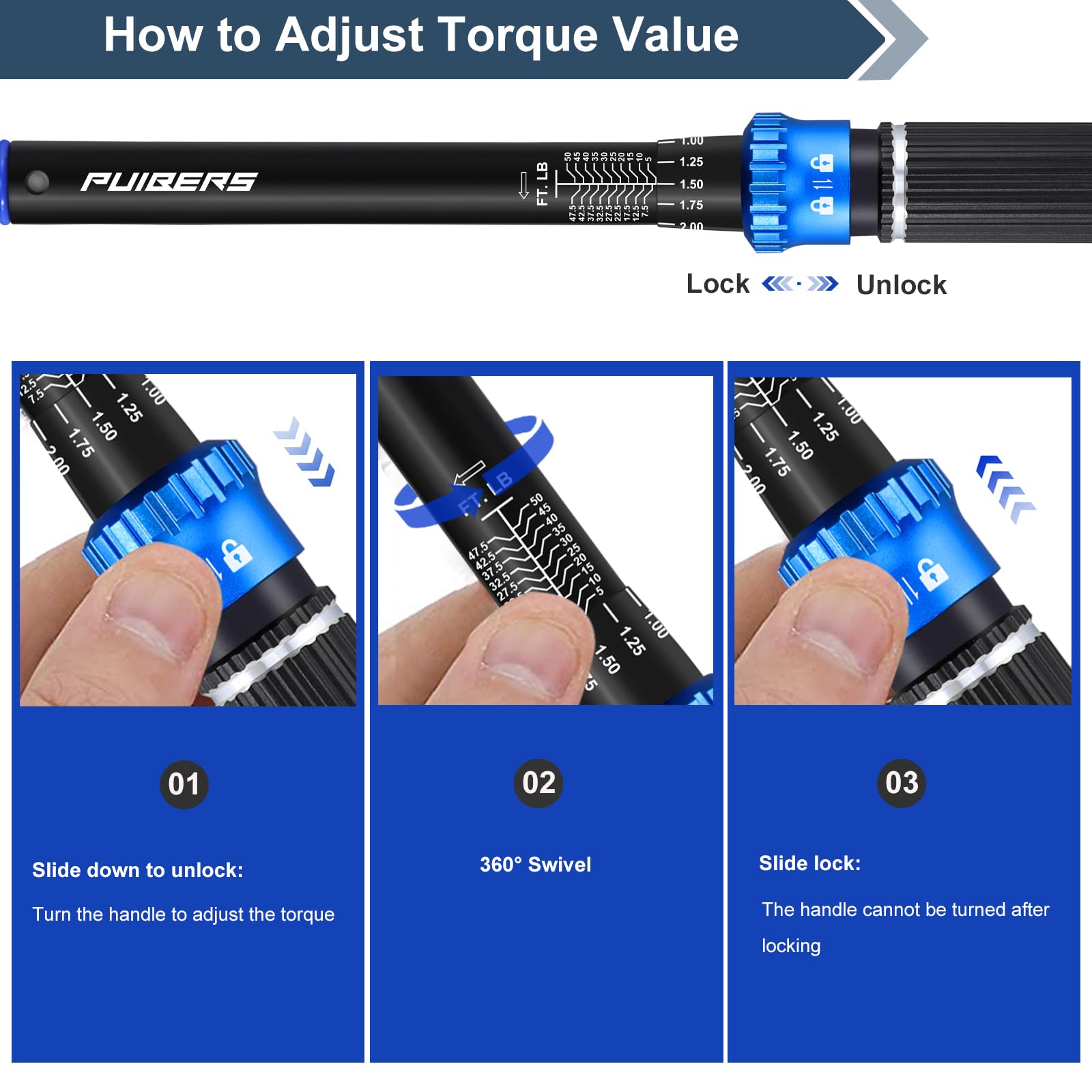 PUIBERS torque wrench set lock button action for simple presetting