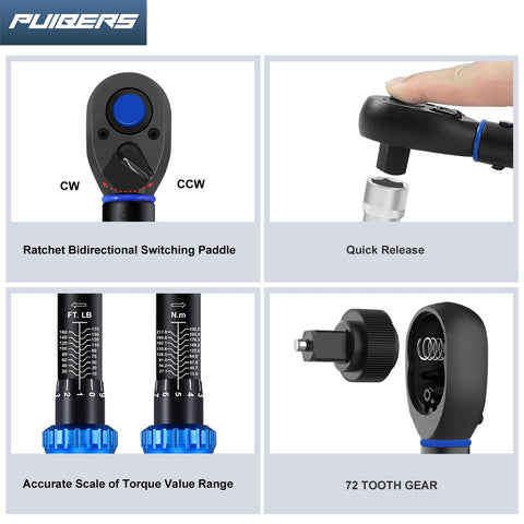 PUIBERS torque wrench set quick-release ratchet for easy socket changes
