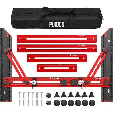 PUIOCO stair tread template tool in use for precise stair measurements.