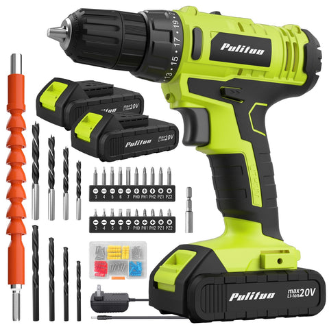 PULITUO 20V cordless drill with battery pack for extended project sessions