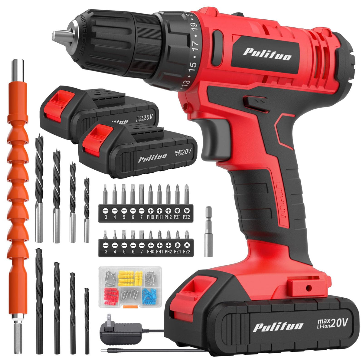Pulituo 20V cordless drill with battery for quick home projects