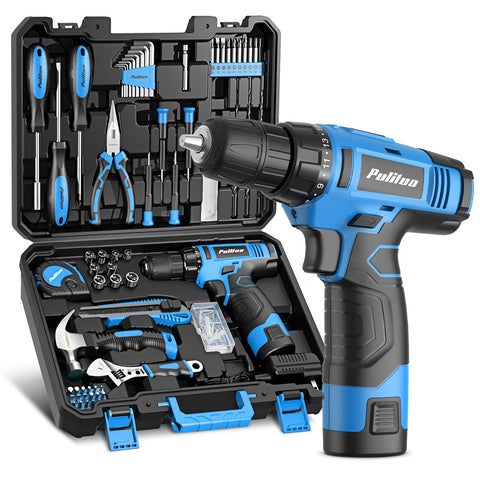 PULITUO cordless drill with LED light for precise drilling in dim spaces.