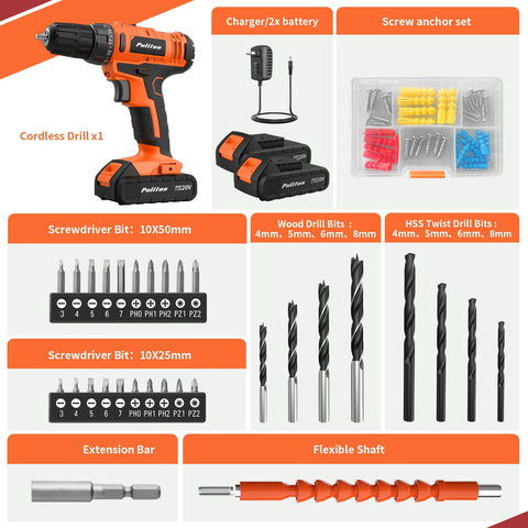 PULITUO drill with dual batteries showing extended runtime and portability