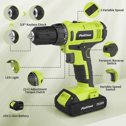 PULITUO cordless drill showing ergonomic grip for comfortable handling