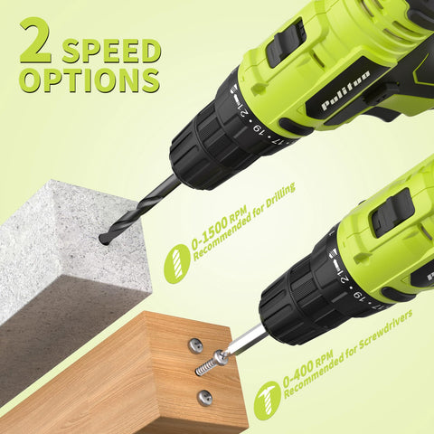 PULITUO drill displaying two-speed settings for versatile tasks