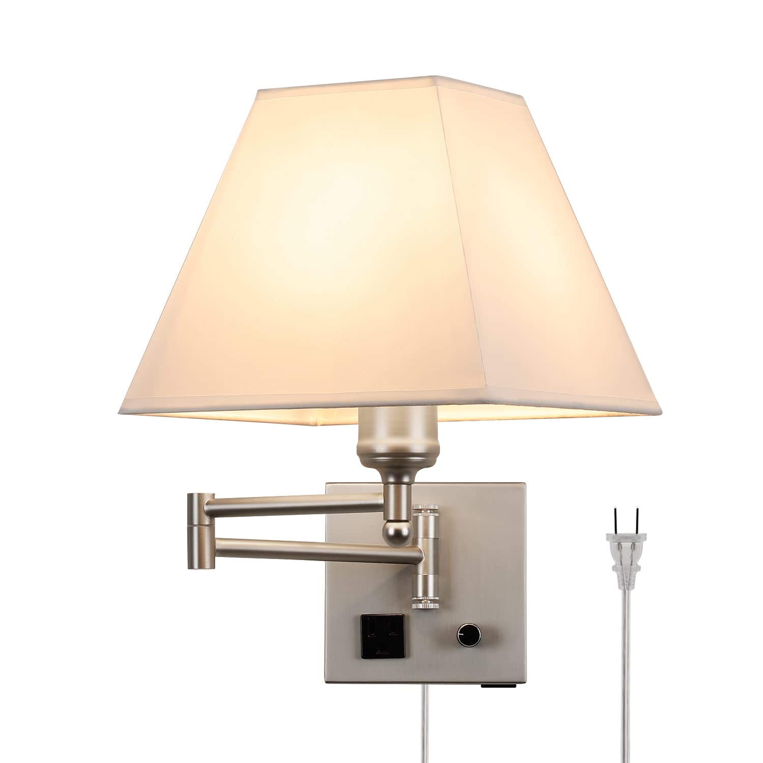 PULLCU plug-in wall light with a swing arm and dimmable switch for customizable brightness.