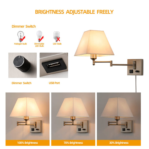 PULLCU wall sconce featuring USB port and AC outlet for convenient charging.