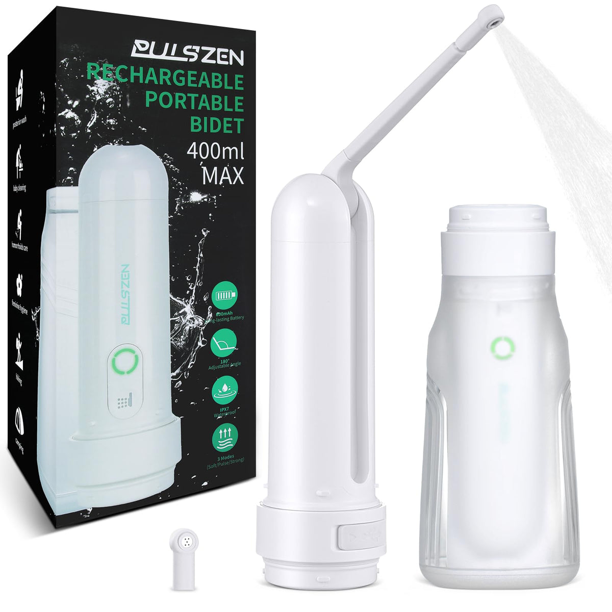 PulsZen 400ML portable bidet for travel cleansing and comfort.