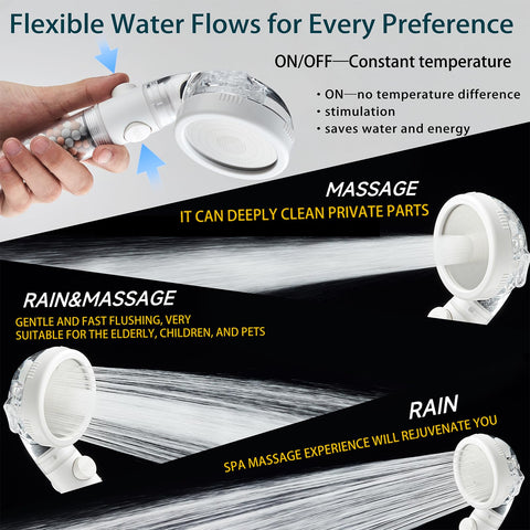 PumodTec four mode shower offers massage, rain, mixed, and spray gun options.