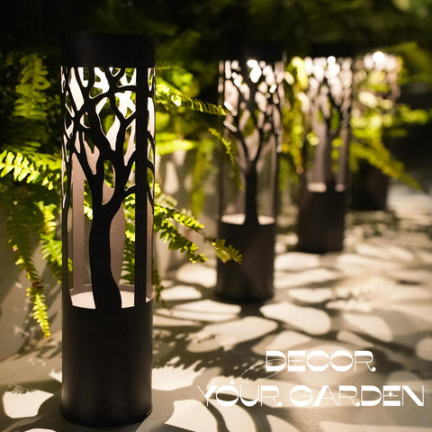PUMPSUN bollard-style solar light with warm white LED for patios and driveways.