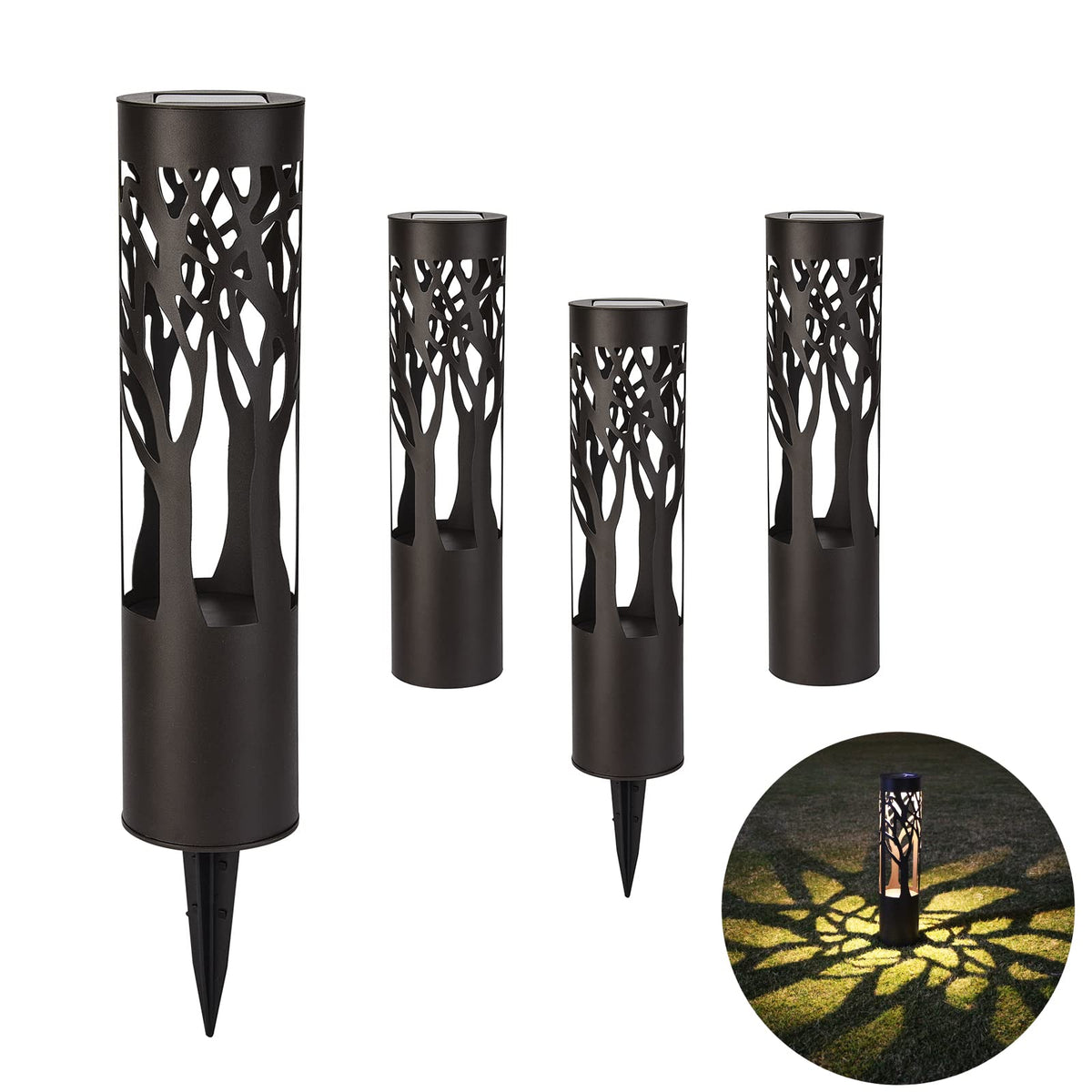 PUMPSUN solar pathway light with oil-rubbed bronze tree pattern for garden walkways.