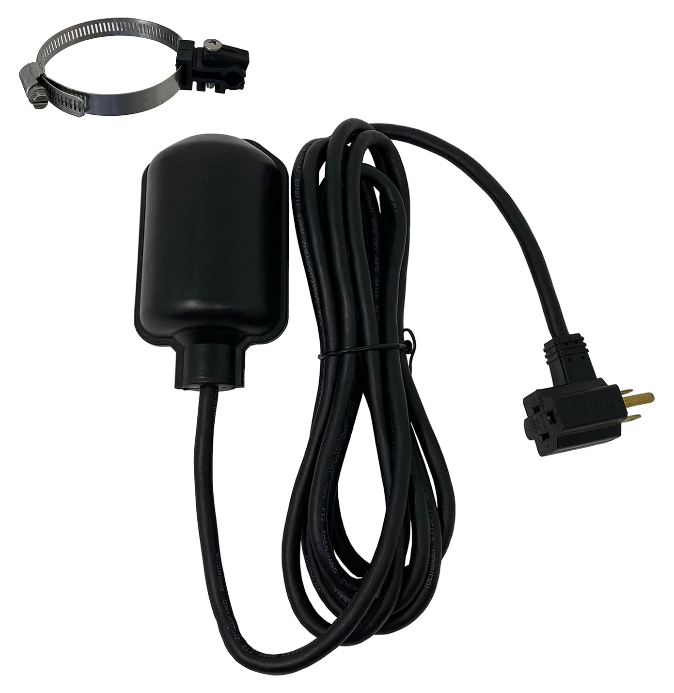 PumpSpy sump pump tethered float switch with piggyback plug for universal connection