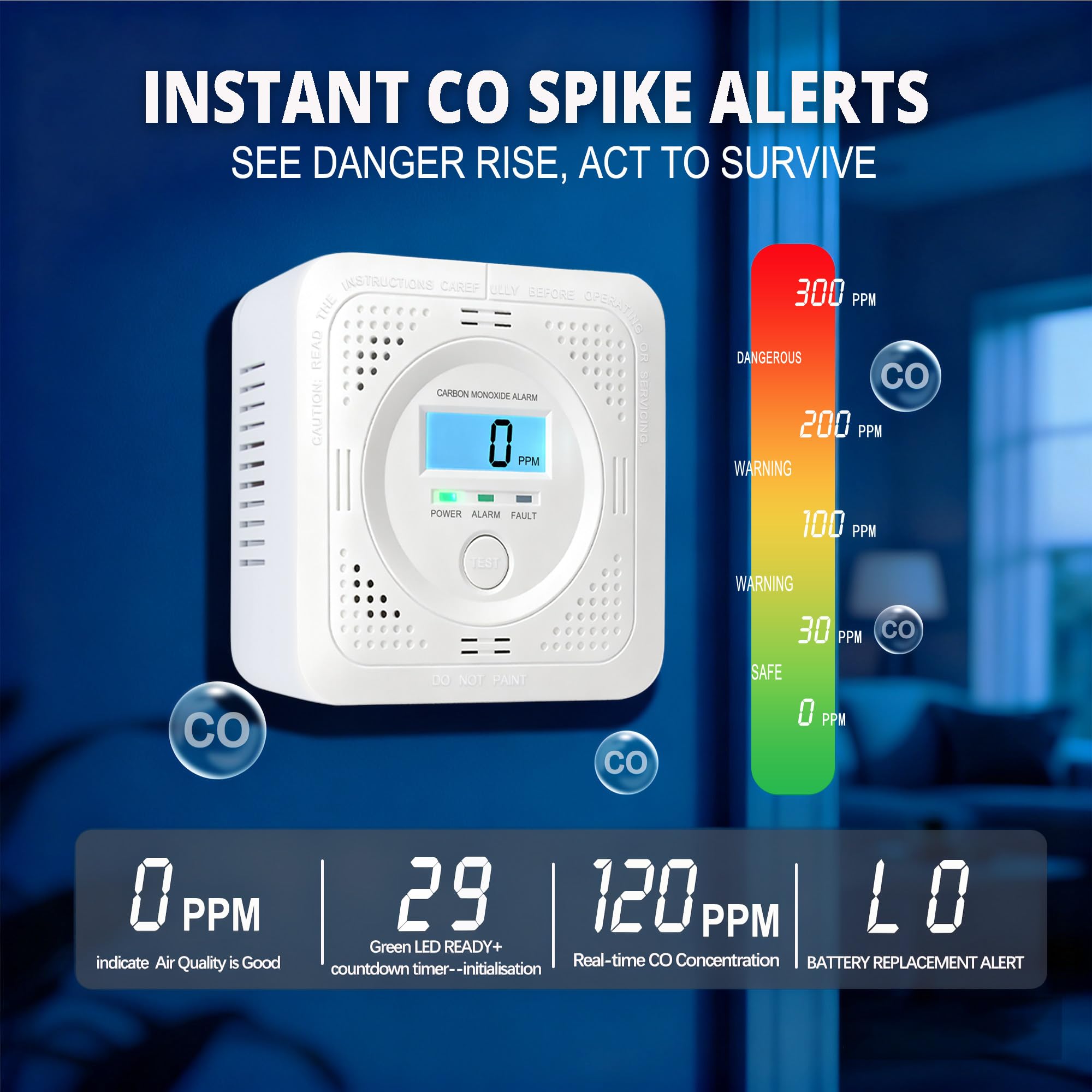 Pumwry CO detector 60-second self-check button simplifies maintenance