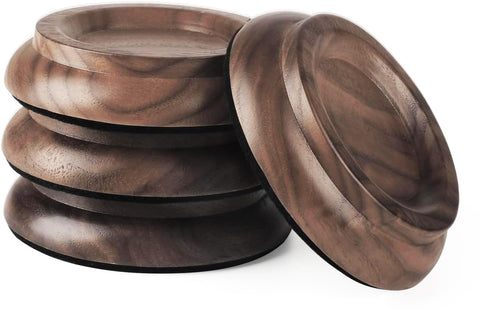 PUNK upright piano caster cups in black walnut close-up protect hardwood floors